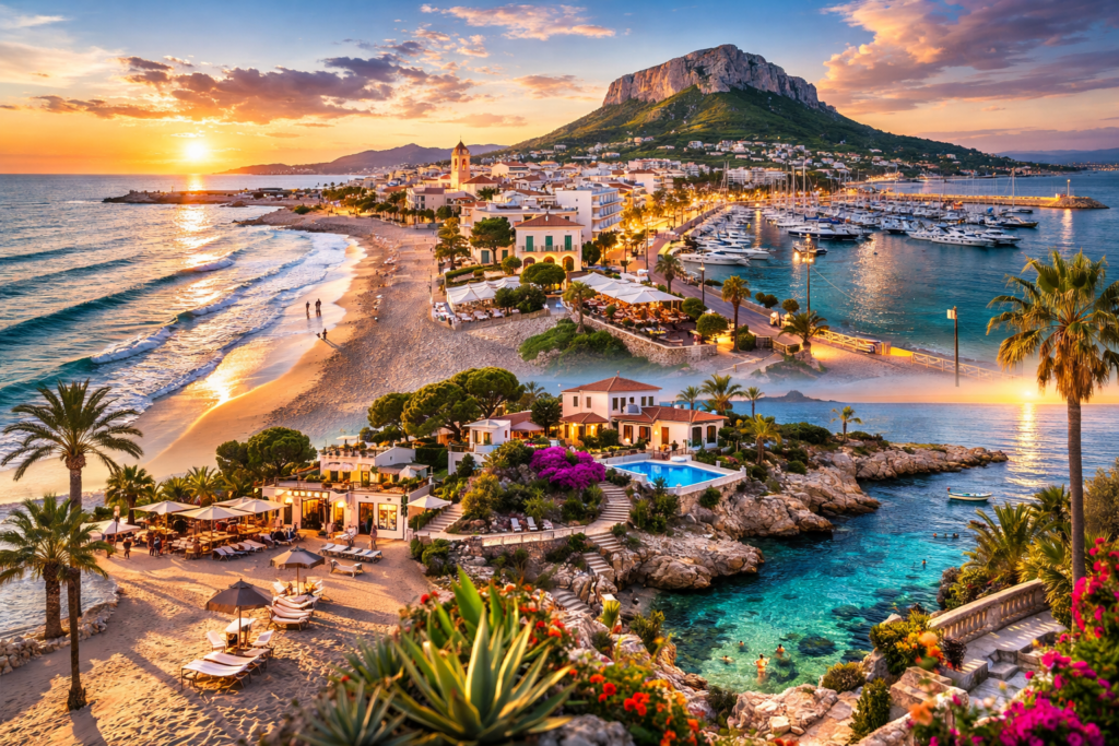 Vista de Dénia con sus mejores zonas para alojamiento vacacional entre playa, puerto y montaña