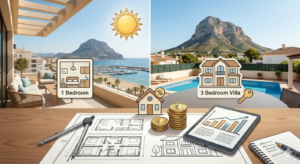 Comparativa de rentabilidad entre un apartamento con vistas al puerto y una villa con piscina frente al Montgó en Dénia.